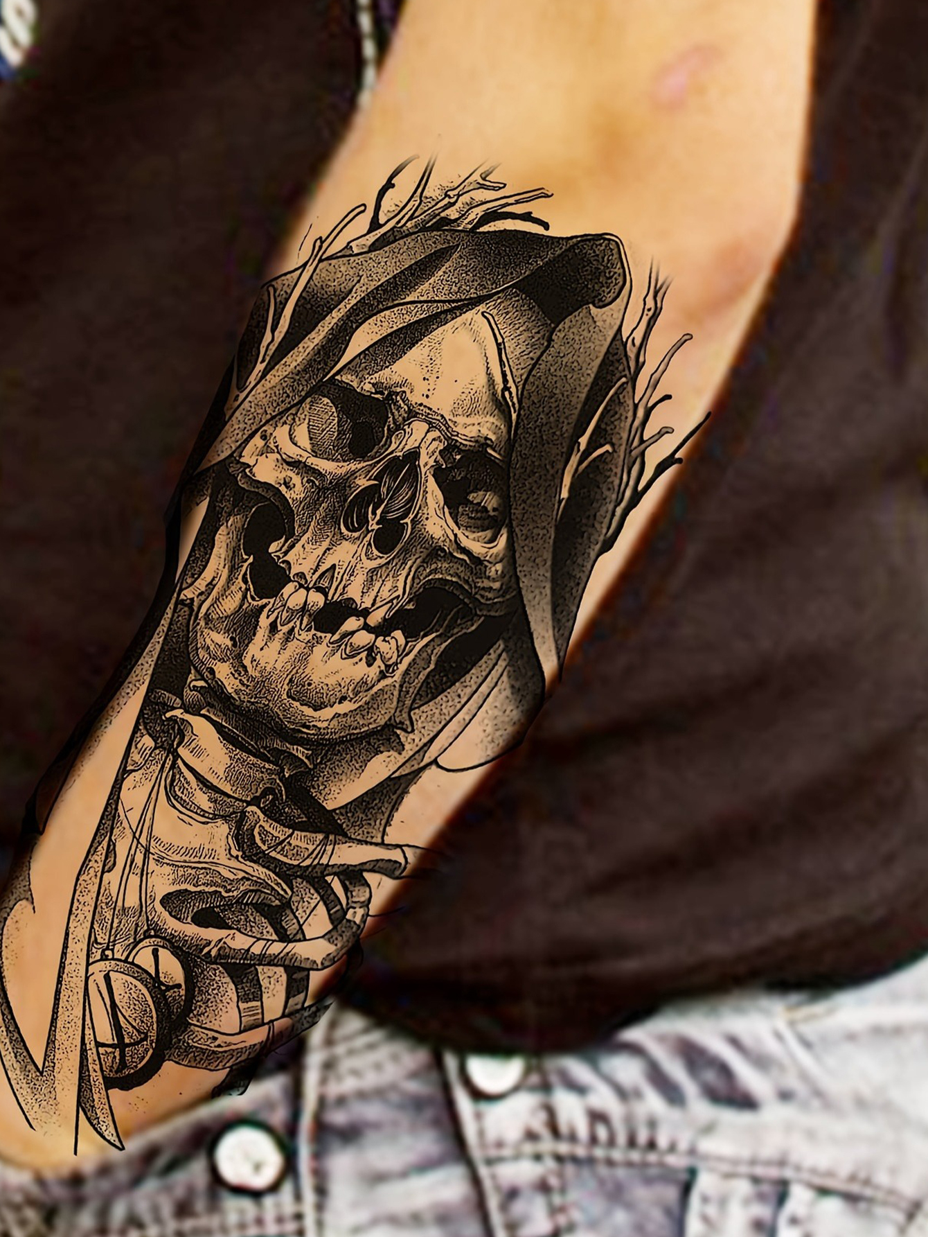 Realistic Death Skull Temporary Tattoo